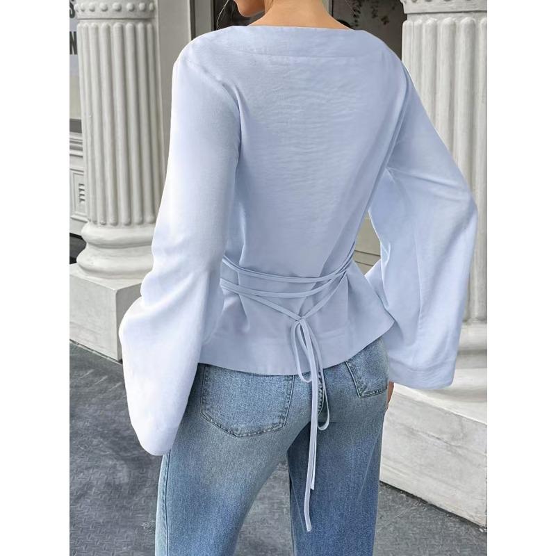 DAFIFY Moda Donna Casual Primavera Autunno Tinta Unita Stampa Manica Lunga Monospalla Bluse e Camicie