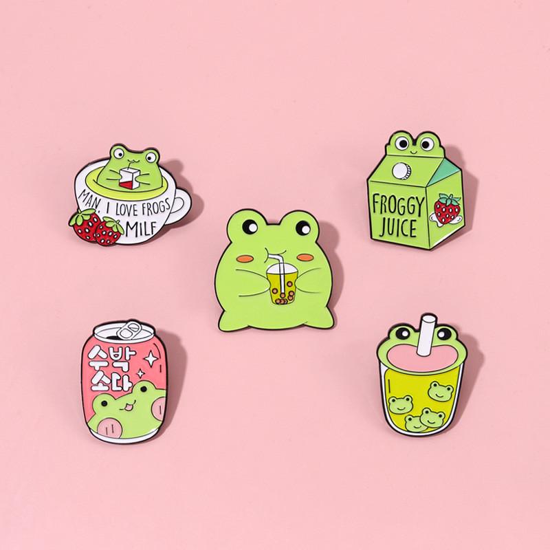 Frog Cute Charming Milk Shape Brooch Delightful Metal Pin For Sweet Lovers Fashion