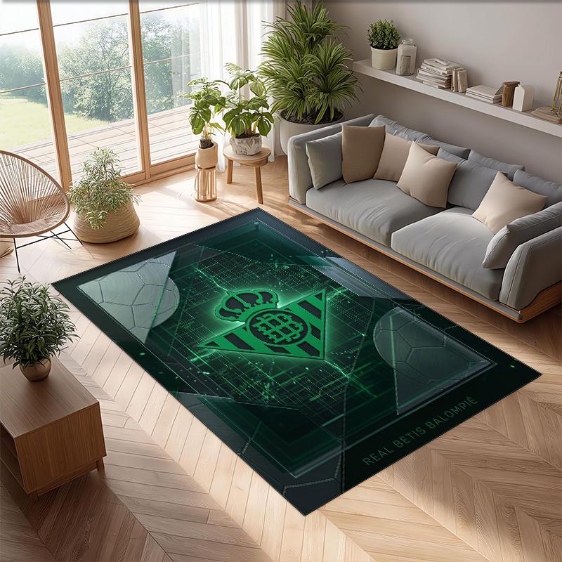 Real Betis Football Print Crystal Velvet Rug, Comfortable Water Absorbent Non Slip Indoor Floor Carpet
