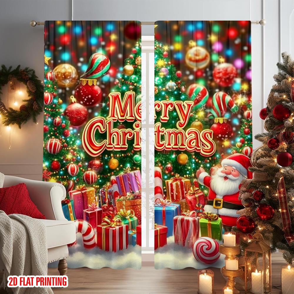 2pcs 2D Flat Printing Christmas Party Curtain Merry Christmas4 Versatile Polyester Without Electricity Party Decorations for