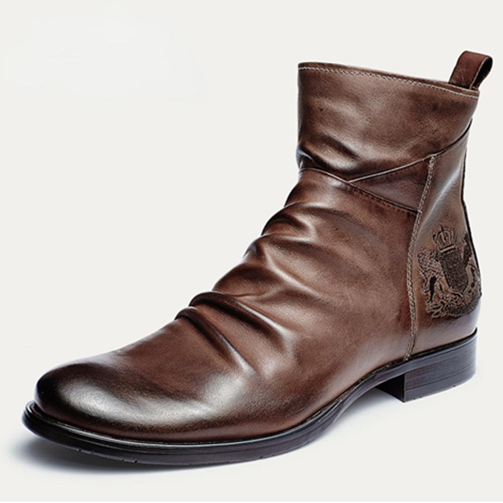 Mode Herren Lederstiefel Handgefertigt Hohe Qualität Seitenreißverschluss Übergröße Stiefel Kampfstiefel Mode Leder Prägnantes Freizeitdesign Stiefel