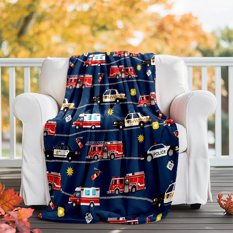 fire truck Theme Printed Blanket - Perfect for Couch, Bed, Travel & Outdoor Use | Machine Washable, Cozy & Durable.