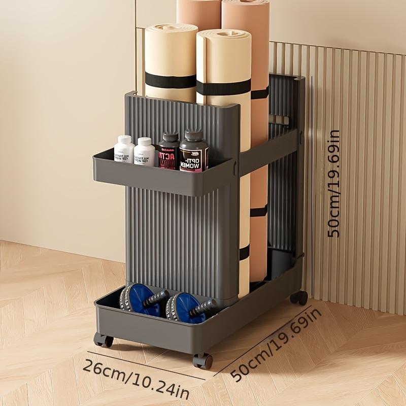 Rolling Fitness Equipment Storage Rack With Casters Vertical Organizer For Yoga Mats Rackets Home And Gym Space Saving Storage чёрный