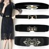 Womens Stylish Pu Elastic Waist Belt Versatile For Dresses And Skirts In Black Minimalist