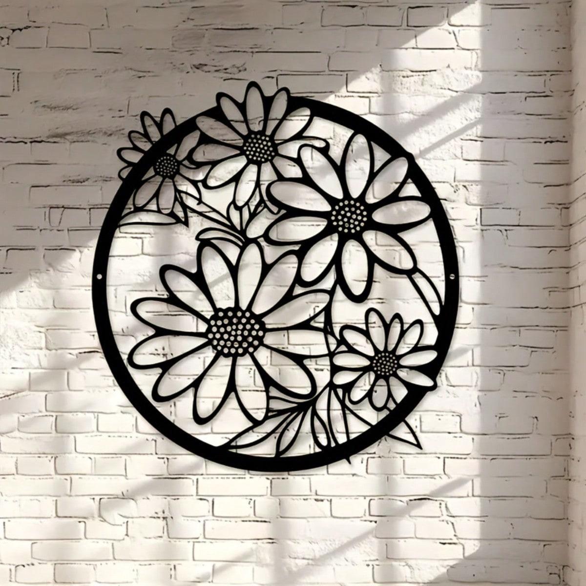 Metal Daisy Sculpture Black Green Decorative Garden Art