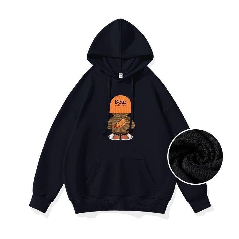 2024 Fall/Winter Korean Women's Plus Velvet Hooded Loose Long Sleeve Fashion Hoodie Jacket