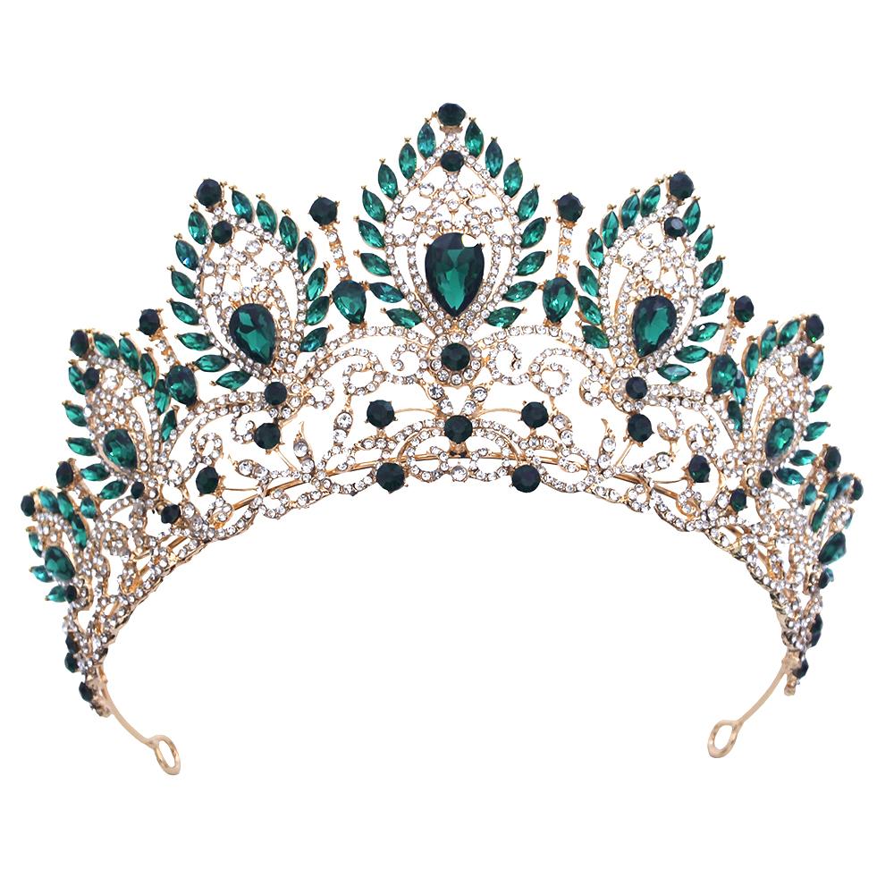 Vintage Opal Blue Crown Big Diadem Bride Crowns for Women Tiaras Wedding Dress Crown Hair Jewelry Princess Birthday Headdress