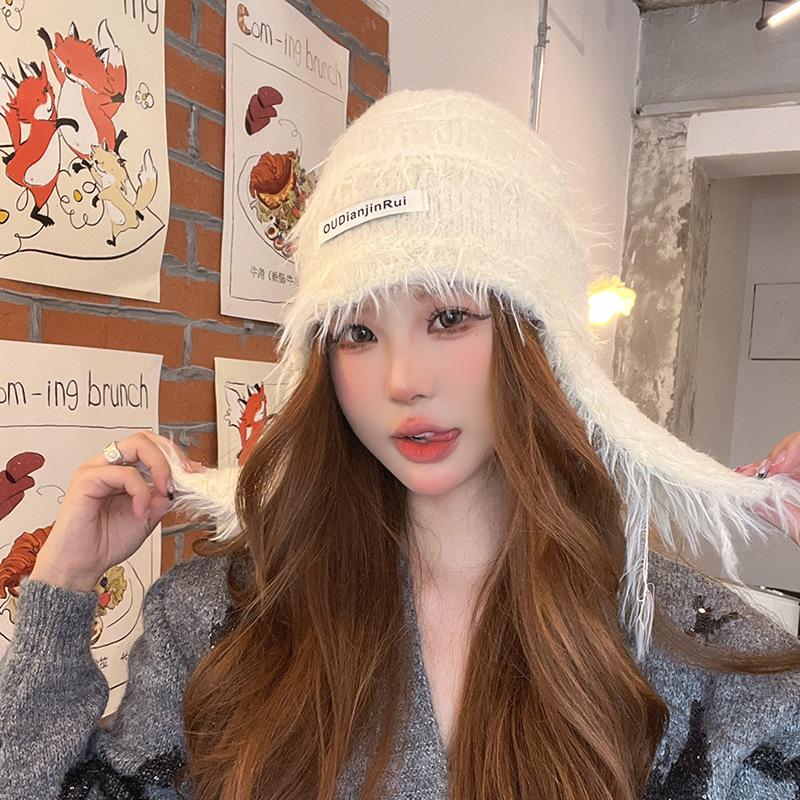 Autumn and Winter Fluffy Hat for Women Versatile Warm Wool Hat Outdoor Face Showing Small Cold Protection Lei Feng Hat Ear Protection Knit Hat