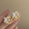 Exaggerated Metal Flowers Zircon Stud Earrings For Women Fashion Gold Color Hollow Round Temperament Earrings Zircon Party Gifts