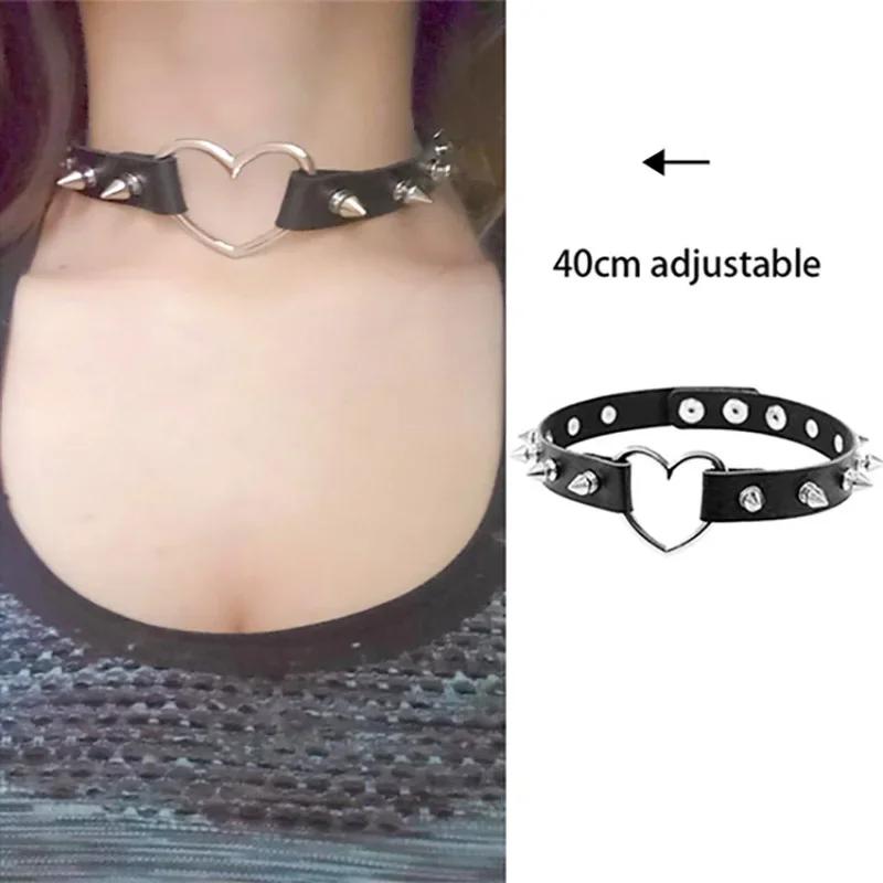 

Harajuku Chocker Sexy Heart Lock Key Rivets Black Goth Punk Chokers Gothic Choker Necklace For Women Hip Hop Bondage Cosplay
