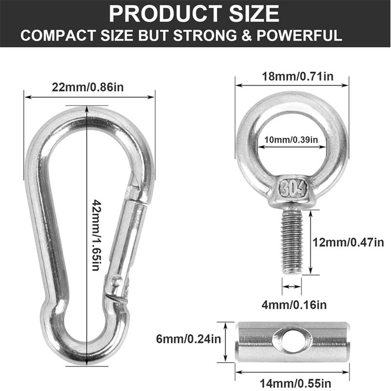 10PCS Awning Rail Stoppers 6mm with 10 Carabiners, 304 Stainless Steel Rv Awning Hooks for Lights Camping Awning