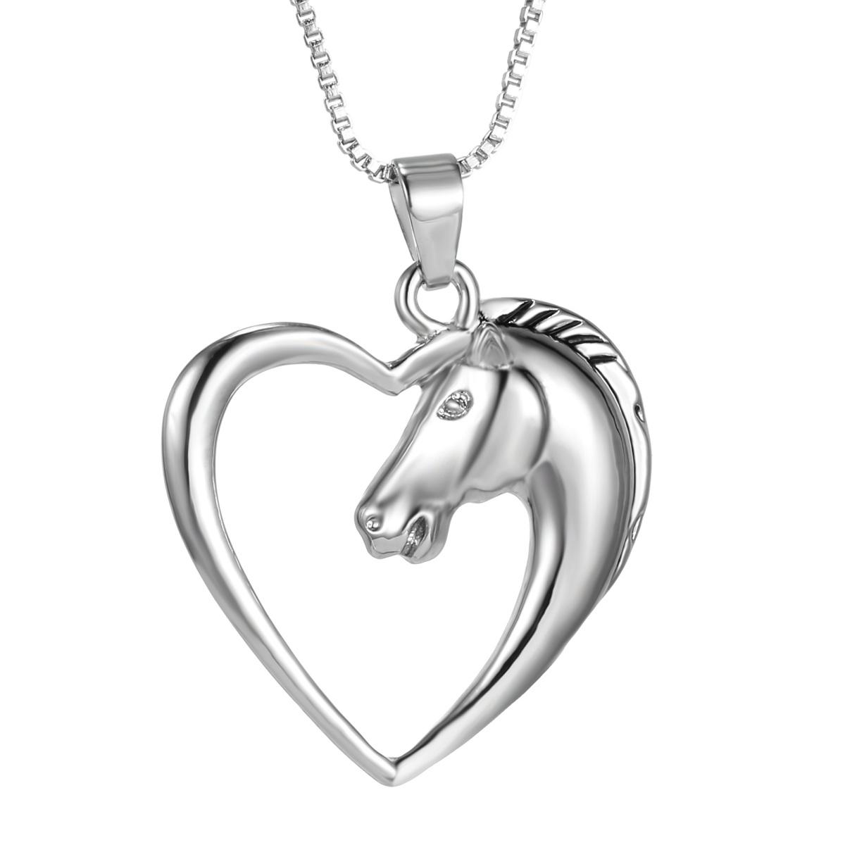 

Trendy Cute Heart Horse Pendant Necklace For Women Men Dainty Silver Color Lovely Animal Horse Clavicle Chain Party Jewelry Gift