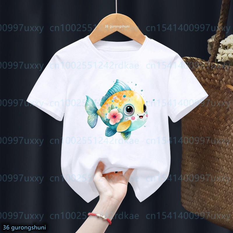 Newly Girls TShirts Marine Life Fish Turtle Animal Print Kids Tshirt Cute Fashion Boy TShirt Summer Toddler Tshirts Tops 100