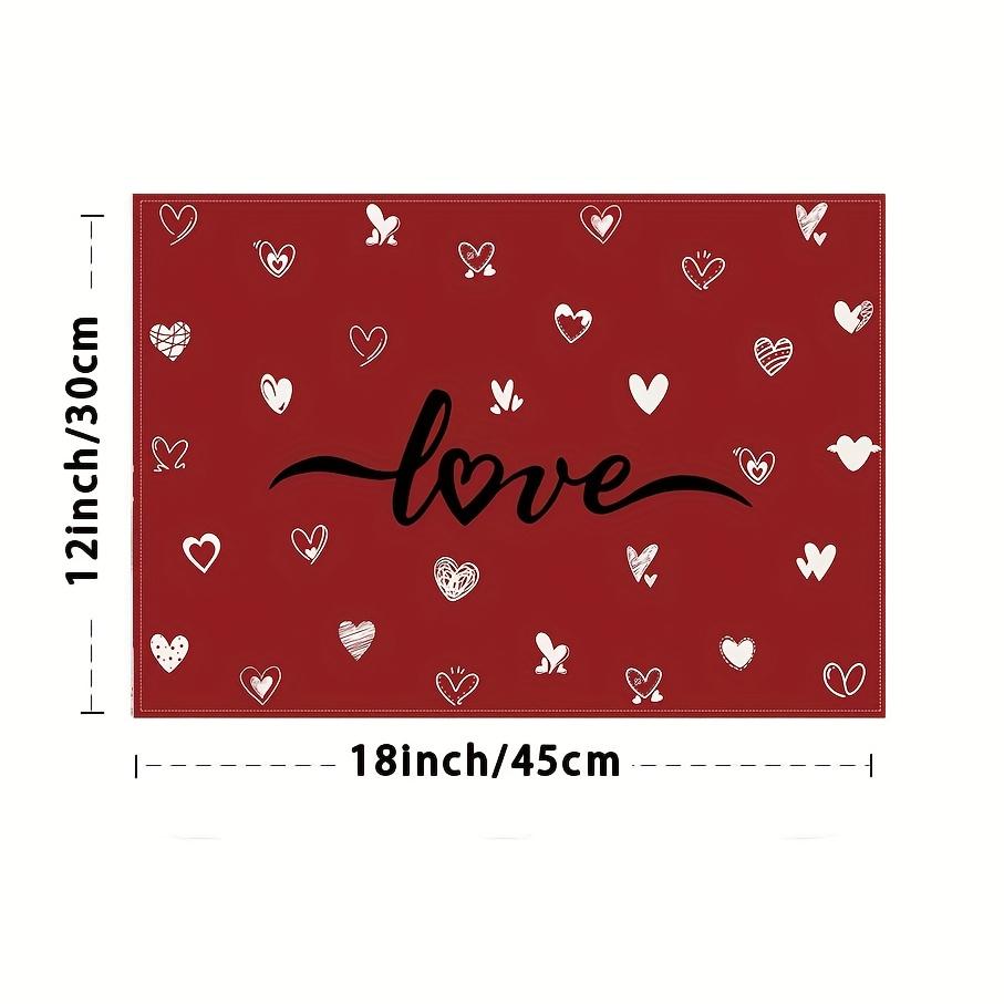 4/6pcs Set Valentine'S Day Red Background with White Hearts And Love Pattern Placemats Suitable for Home Kitchen, Dining Room, Party