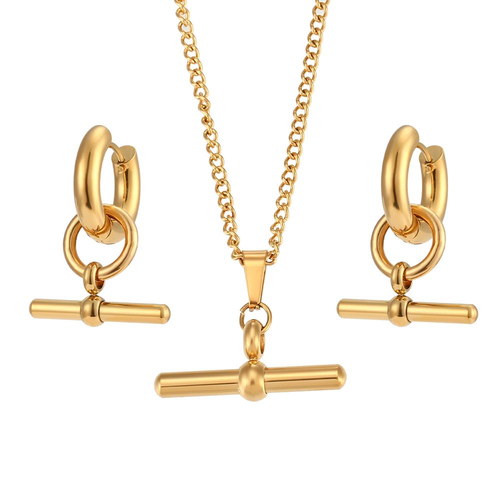 

E.B.belle Stainless Steel Gold Plated Minimalist Design T Bar Pendant Necklace For Woman Girl s Ladies Gold Jewelry