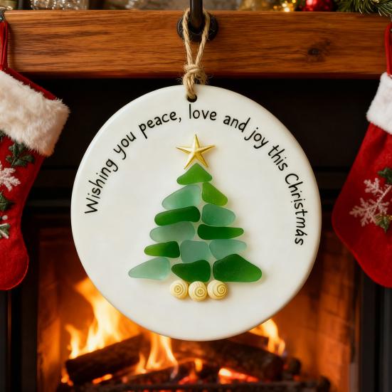 Yousheng Sea Glass Christmas Tree Ornament Coastal Christmas Tree Pendants Handcarfted Sea Glass Art Christmas Decoration for Holiday Home Decor