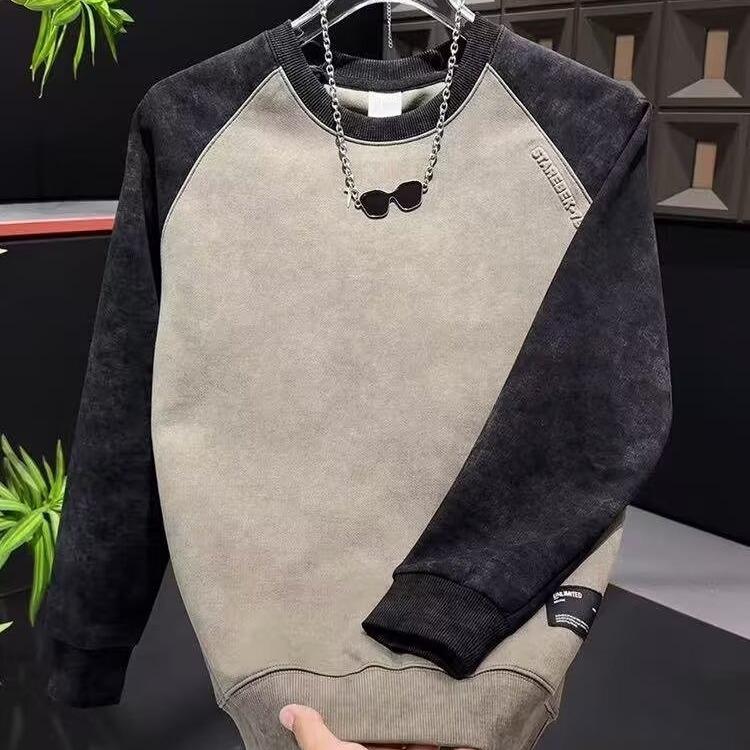 Men s Luxury Tie-Dye Color Block Round Neck Loose Casual Hoodie L