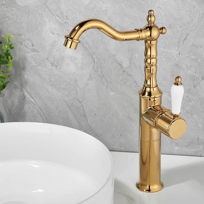 Antik brons handfat kran Guld badrumskran Däckmonterad Svart kökskran diskbänk kran Varm Kall Krom handfat Kran Mässing