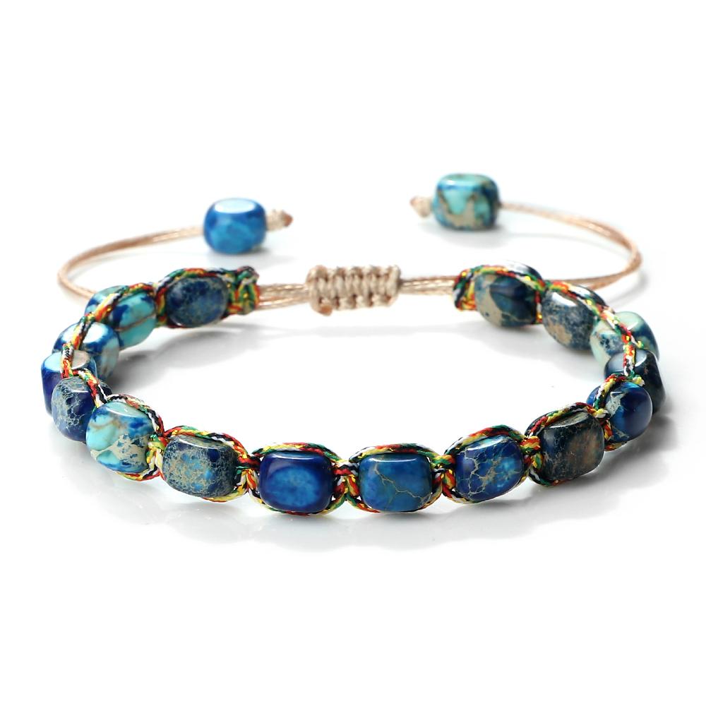 Woven Adjustable Emperor Stones Bracelet 7x5.5mm Rectangle Natural Beaded Stretch Wrap Bangle Fashion Jewelry Gift for Women Men