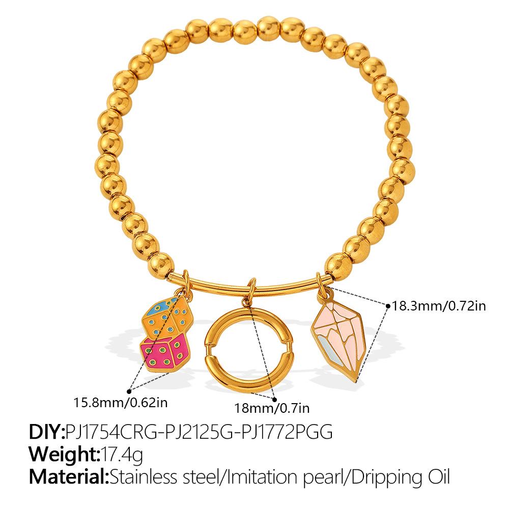 Sweet Wind DIY Ceramic Pearl Pendant Gold Bead Bracelet Stainless Steel Gold Plated Jewelry