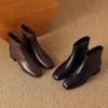 2025 Women's Soft Leather Mid-Heel Square Toe Boots with Velvet Lining for Autumn and Winter