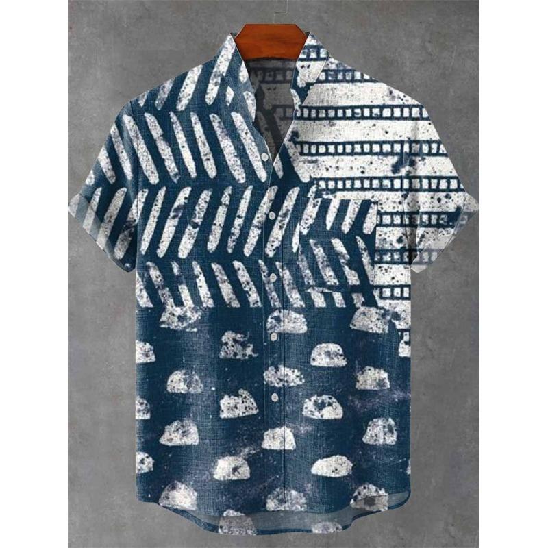 Men's Short Sleeve Shirt Vintage Ethnic Style Sunlight and Tree Illustration Art Snake Print Casual Linen Shirt