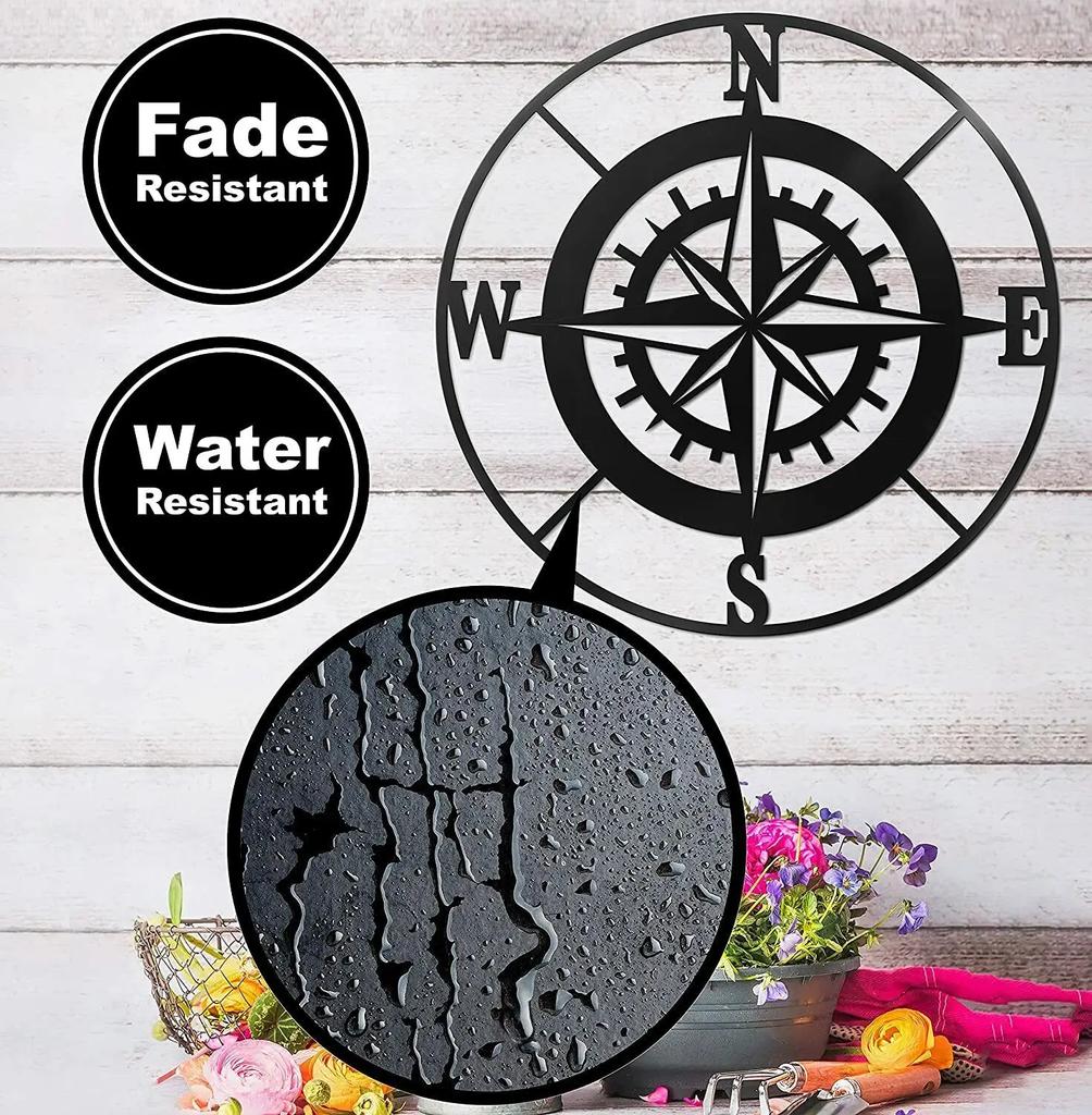 Nautical Compass Wall Decor – Black Metal Compass for Outdoor Wall Art  Perfect for Coastal and Maritime Themes