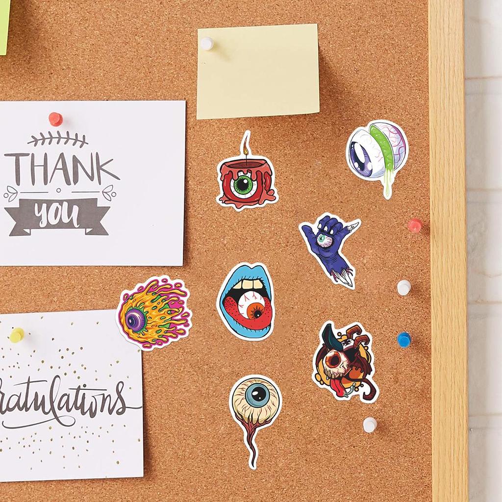 52-Piece Horror Eyeball Graffiti Cartoon Sticker Set: PVC Waterproof Decals for Phone Cases, Suitcases, and Stationery.