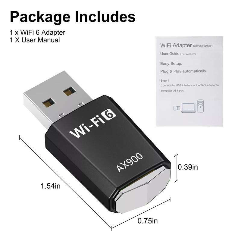 Ax900 900Mbps Usb Wifi Bluetooth Adapter Dual Band 2.4G/5Ghz Wifi 6 Usb Adapter 900Mbps Wifi Adapter For Laptop Windows 7 10 11