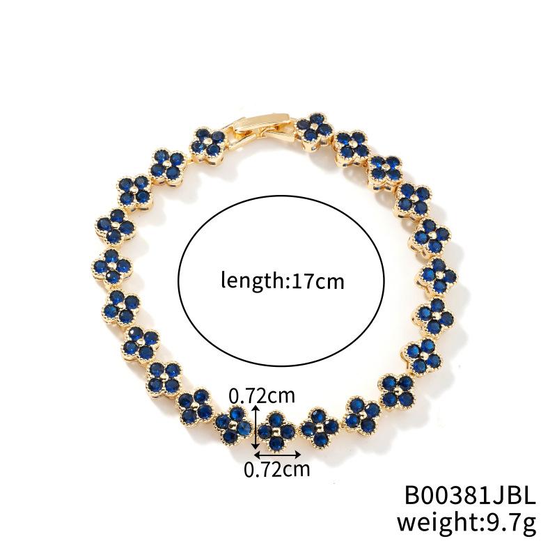 Light Luxury Colorful Zircon Flower Charm Trendy 18K Gold Plated & Rhodium Plated Women's 17cm Rainbow Tennis Bracelet