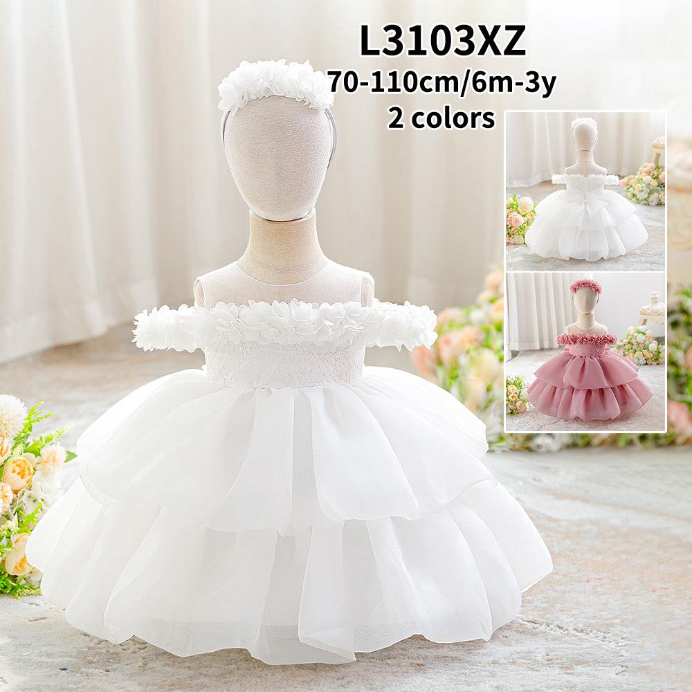 Girls' White Lace Christening Gown - First Birthday Princess Dress
