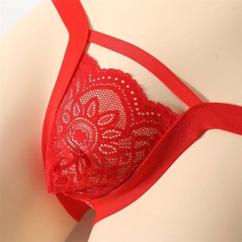 Floral Lace Sissy Pouch Panties Men Hollow Butt Jockstrap Thong G-String Crossdresser See Through Lingerie U Convex Underpant