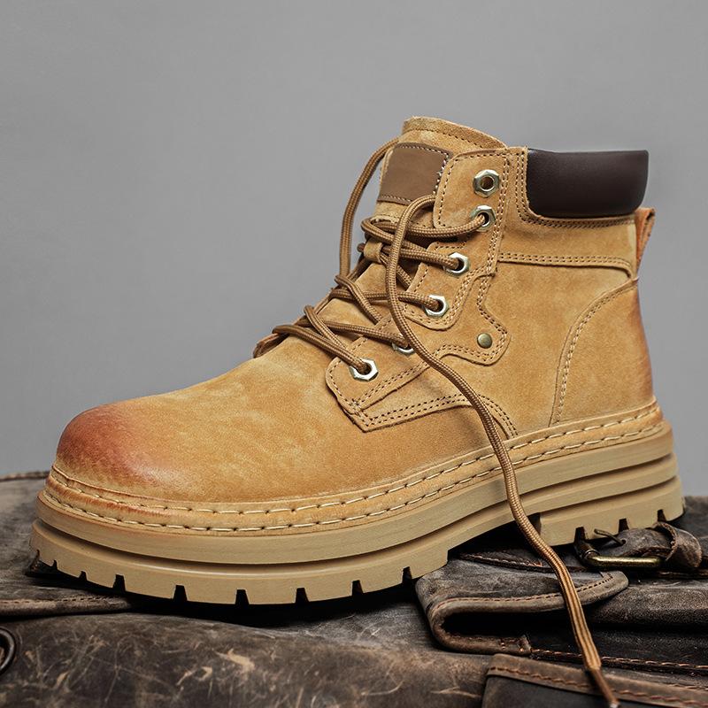 Martin Boots Men's Leather Rhubarb Boots Autumn and Winter British Style High-top Medium-top Tooling Velvet Cotton Shoes Snow Men's Boots