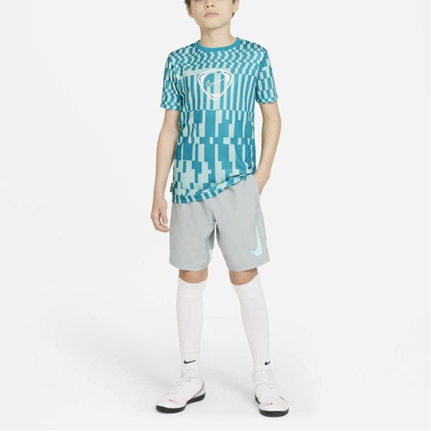 Nike T-shirt z abstrakcyjnym wzorem, okrągłym dekoltem i krótkim rękawem, topy dla dzieci, niebieski CZ0976-382