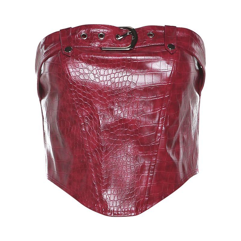 

# Sisjuly# Модный Шик Мотоциклетный Крутая Сестра Ретро Красная Лаковая Кожа Глянцевый Облегающий Сексуальный Универсальный Топ-труба Женский Red S