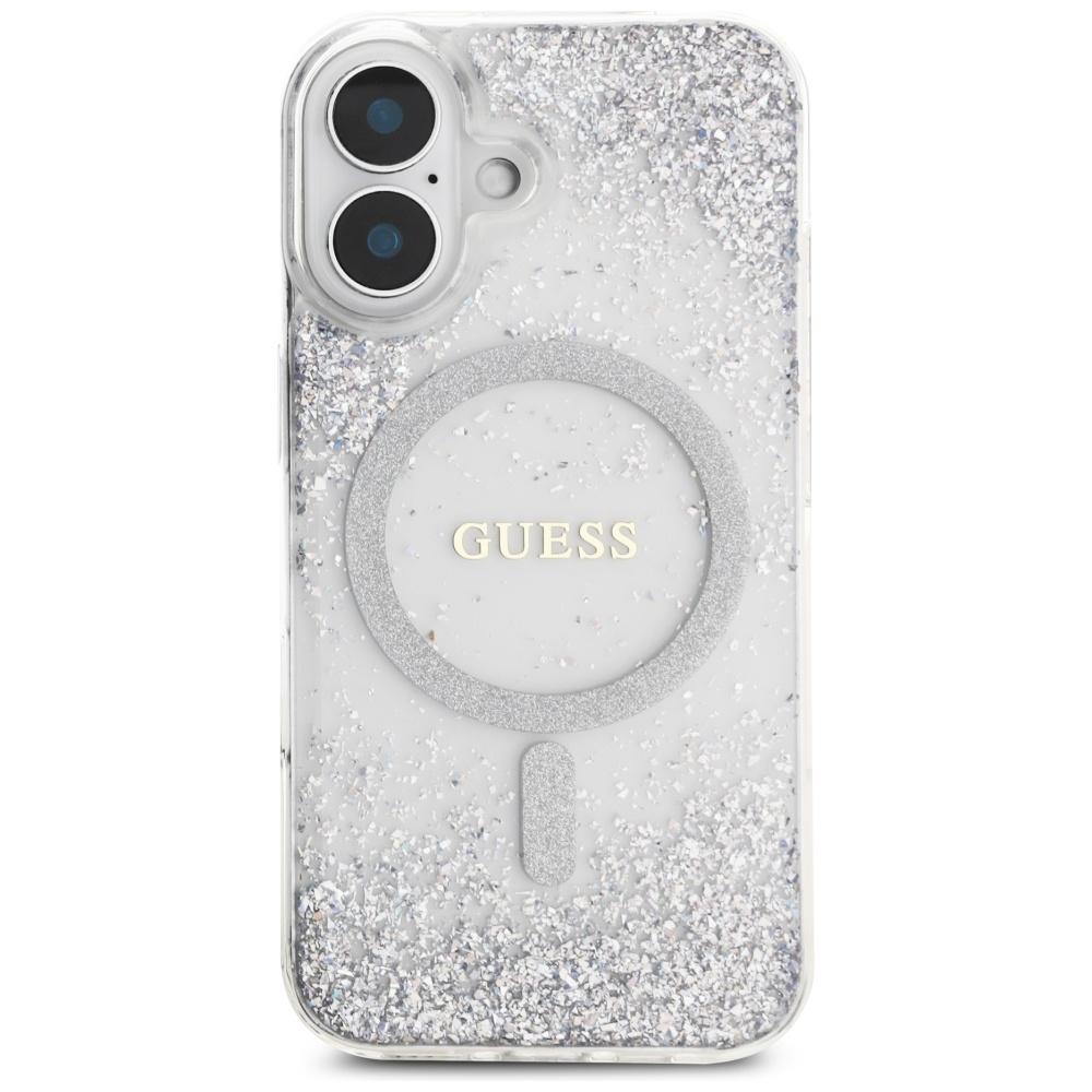 Guess Hc Resin Bottom Glitter Case For iPhone 16 Magsafe Silver