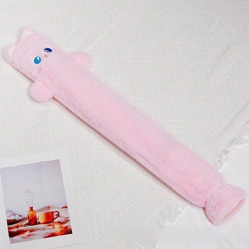 Cartoon Cat Shape Long Hot Water Bag With Soft Short Plush For Warmth And Gift Giving