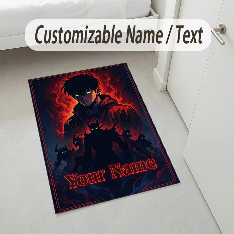 Personalized Crystal Velvet Carpet,Solo Leveling Custom Printed Name, Plush Area Rug For Home Indoor Decor