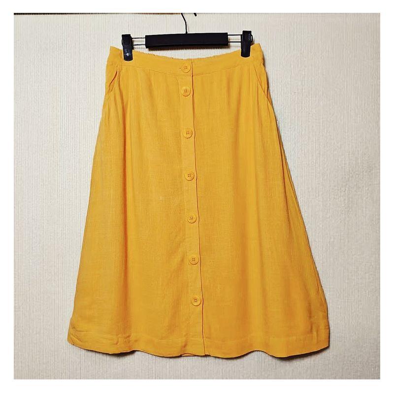 

Trade European and American Original Single Back Piece Elastic Band Waist Full Open Buckle Skirt Women s Rayon Linen Solid A Word Umbrella Skirt Ginger dirty 2XL