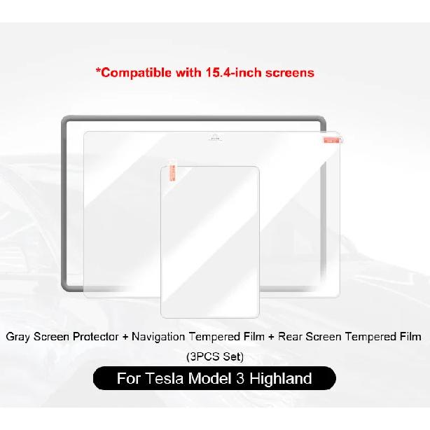 For Tesla Model 3 Highland Ultra-clear Tempered Glass Screen Protector Center Display Film Protect Set Wireless Charging Mat
