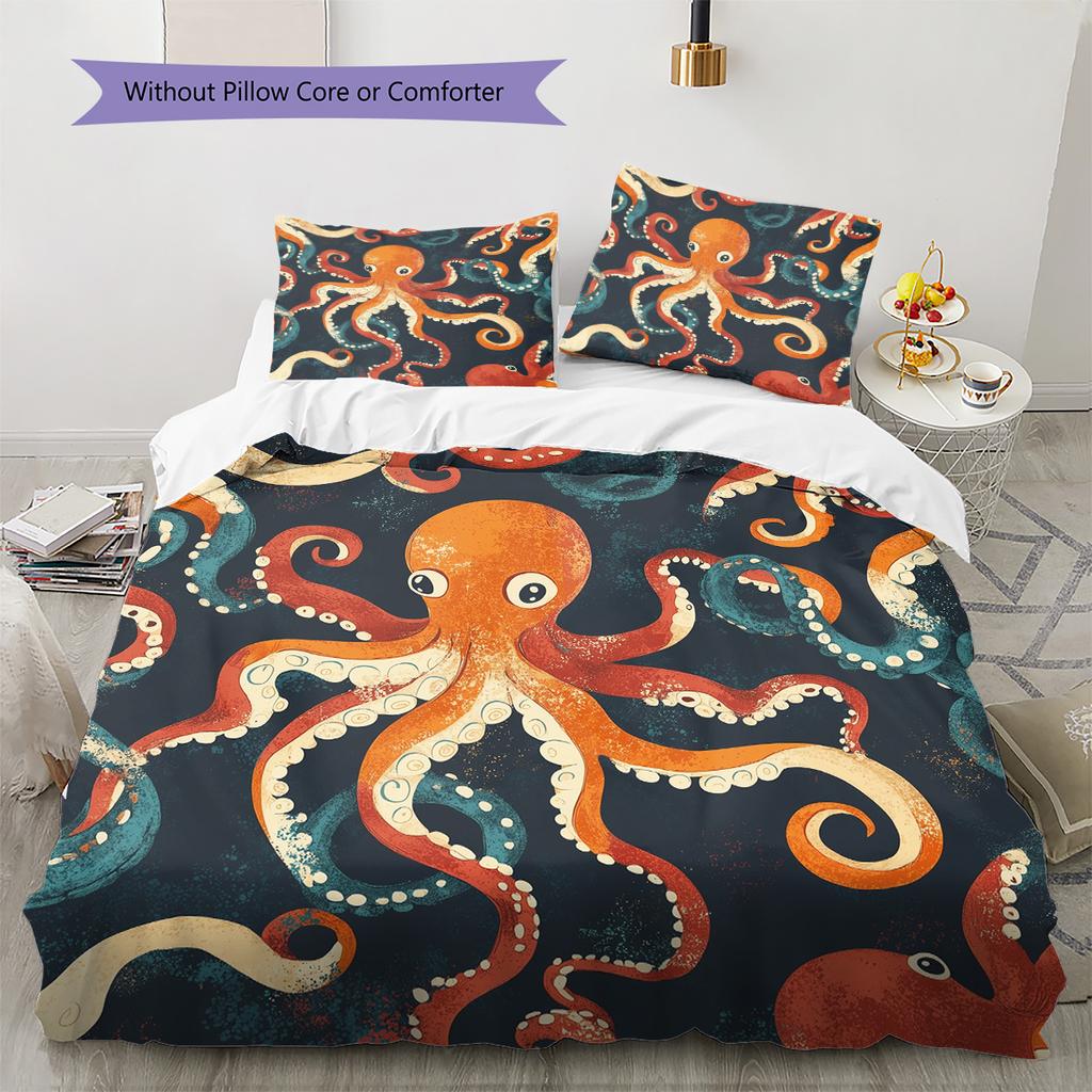 Vintage Octopus Pattern Bedding Quilt Set Home Decoration Gift (1 * duvet cover + 2 * pillowcase without core)