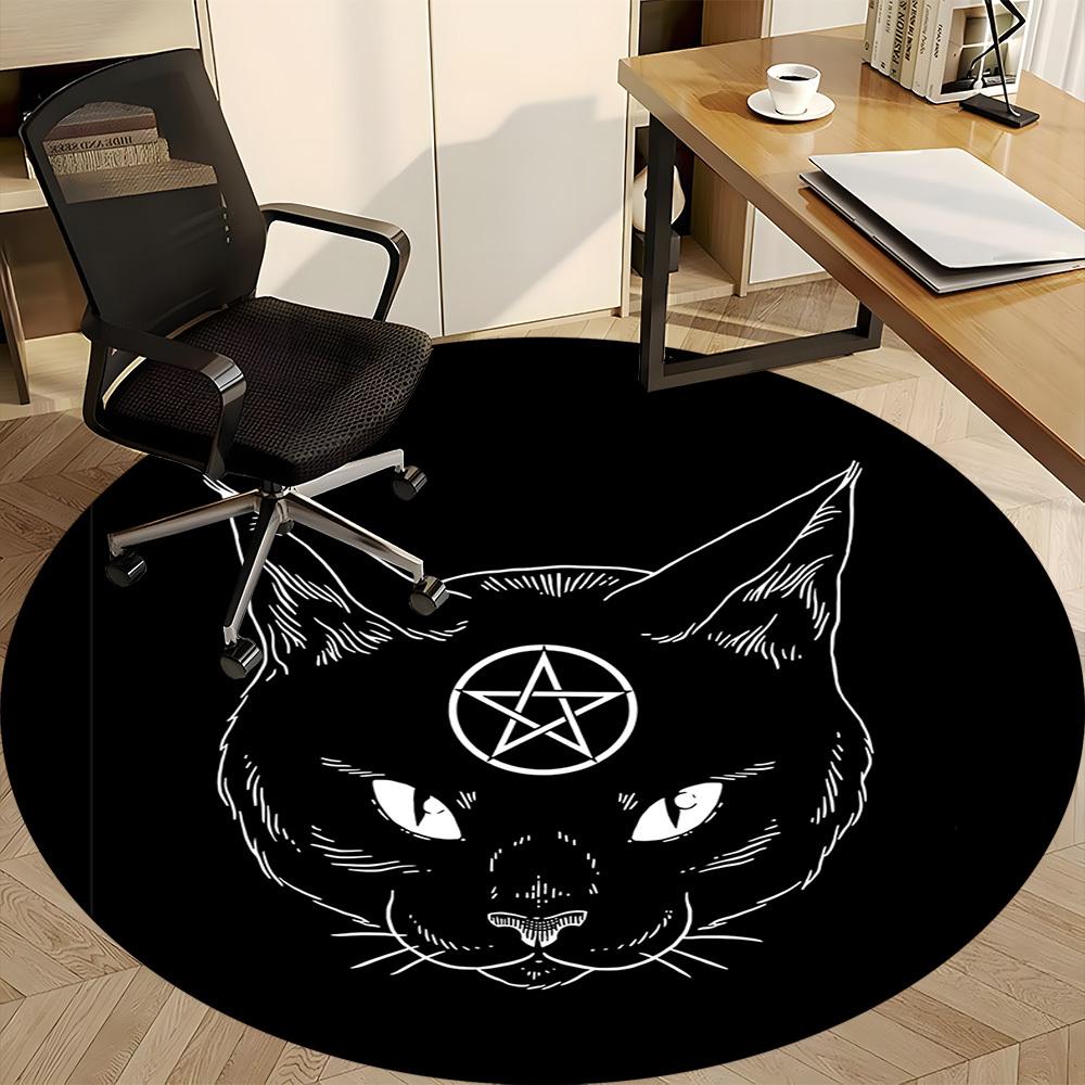 1pc Witchcraft Magic Cat Office Round Area Rug, Under Office Chairs Bedroom Living Room Home Decor, Room Deco, Available in Various Sizes