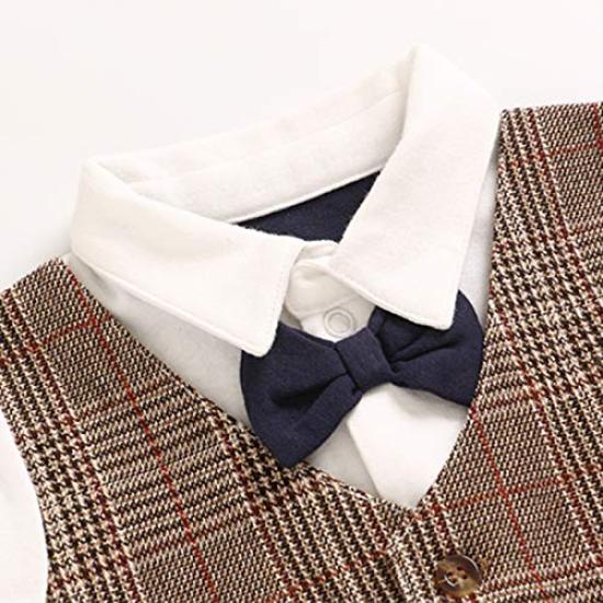 UNIMOR Formal Romper Long Sleeve with Bow Stylish Baby Shower Shrine Photo Shoot Size Boys' Coverall, Gentleman-Style Tie, Gift, Wedding, Birthday,
