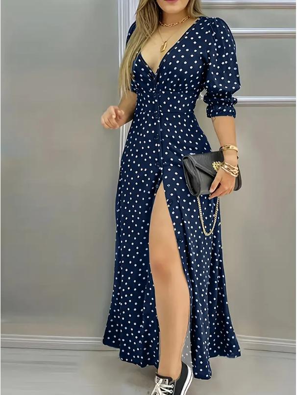 Women's European & American Backless Long Sleeve Polka Dot Mermaid Dress