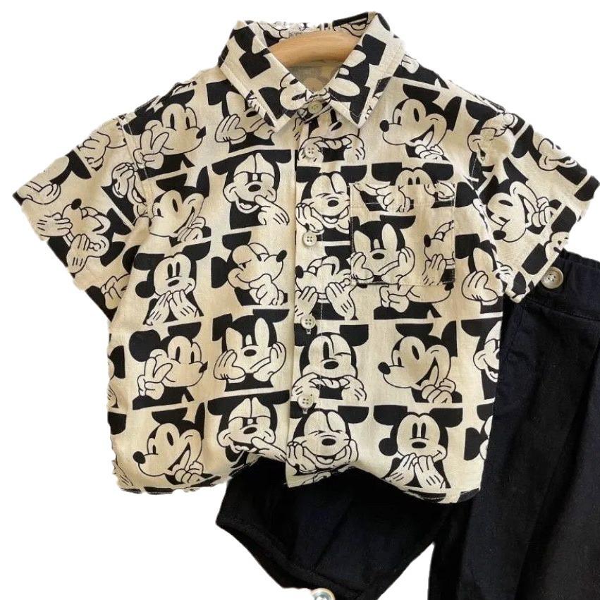 Kids' 2025 Summer Cartoon Print Short-Sleeve Korean-Style Shirts for Boys