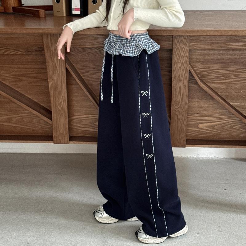 New Arrivals Stylish and Trendy Casual Trousers for Girls Spring Trousers with A Bow for Older Girls 110 темно-синий