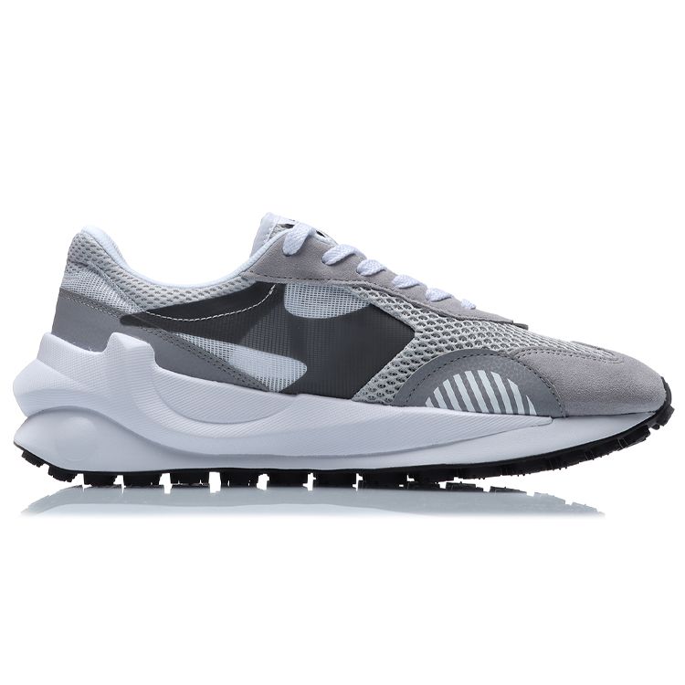 Li Ning Round And Square Non-Slip Wear-Resistant Shock Absorbing Low-Top Running Shoes Men Running Shoes Gray White Black AGCR039-1