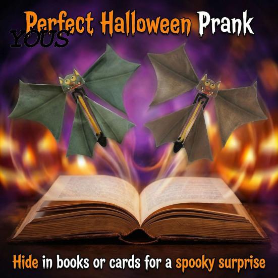 Cute Animal Toys 2Pcs Wind Up Flying Bat for Halloween Party Pranks, Realistic Magic Props Fun Accessories with Wings, Creative Interactive