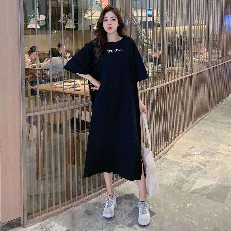 

Summer Short-sleeved Plus Size Women s T-shirt Dress Loose Long Casual Long Dress M чёрный