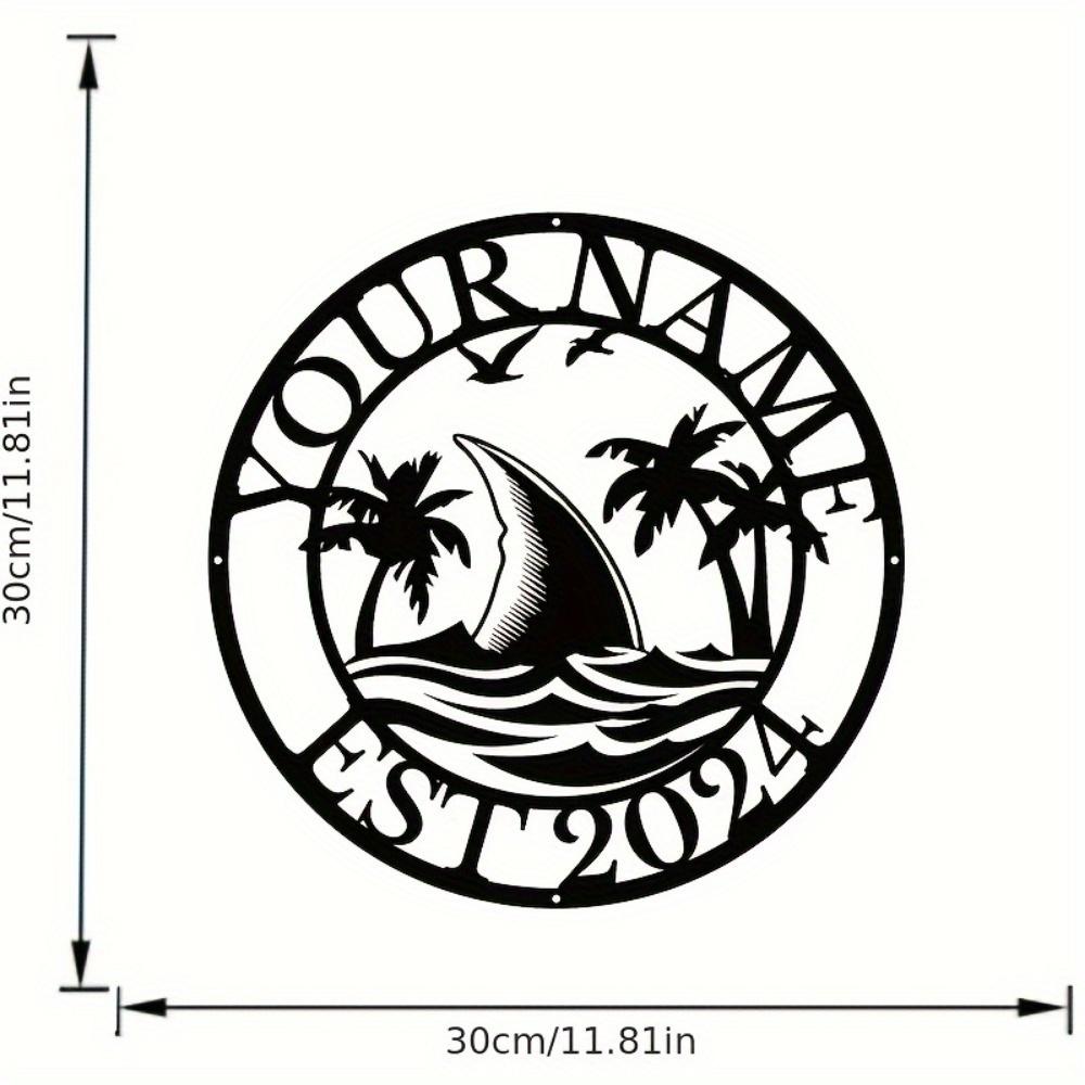 

Shark Palm Tree Metal Wall Sign Black Address Phone Name Plate Indoor Outdoor Decor